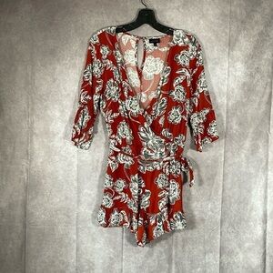 Who What Wear | Rust Red Floral Long Sleeve Romper | Size Small *FLAW
